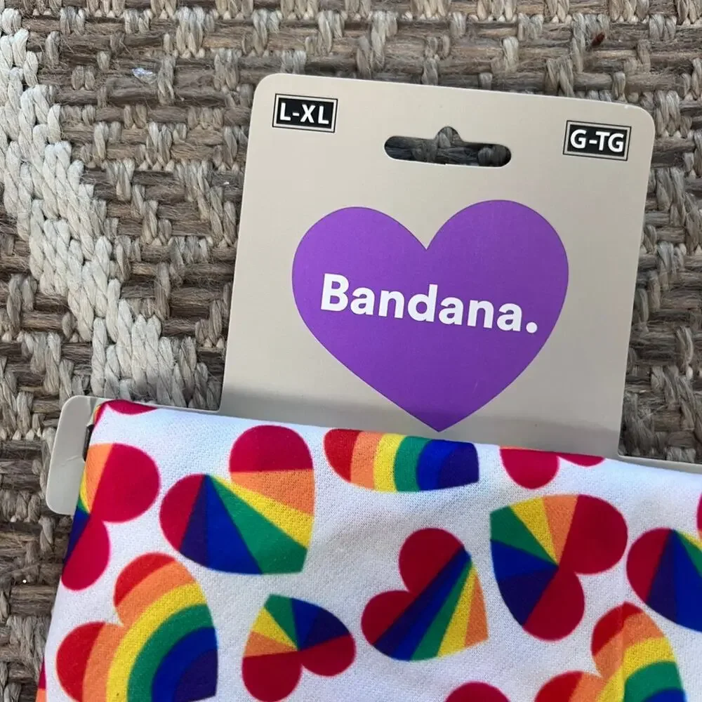 Dog Bandana Print: Rainbow hearts Sz L-XL